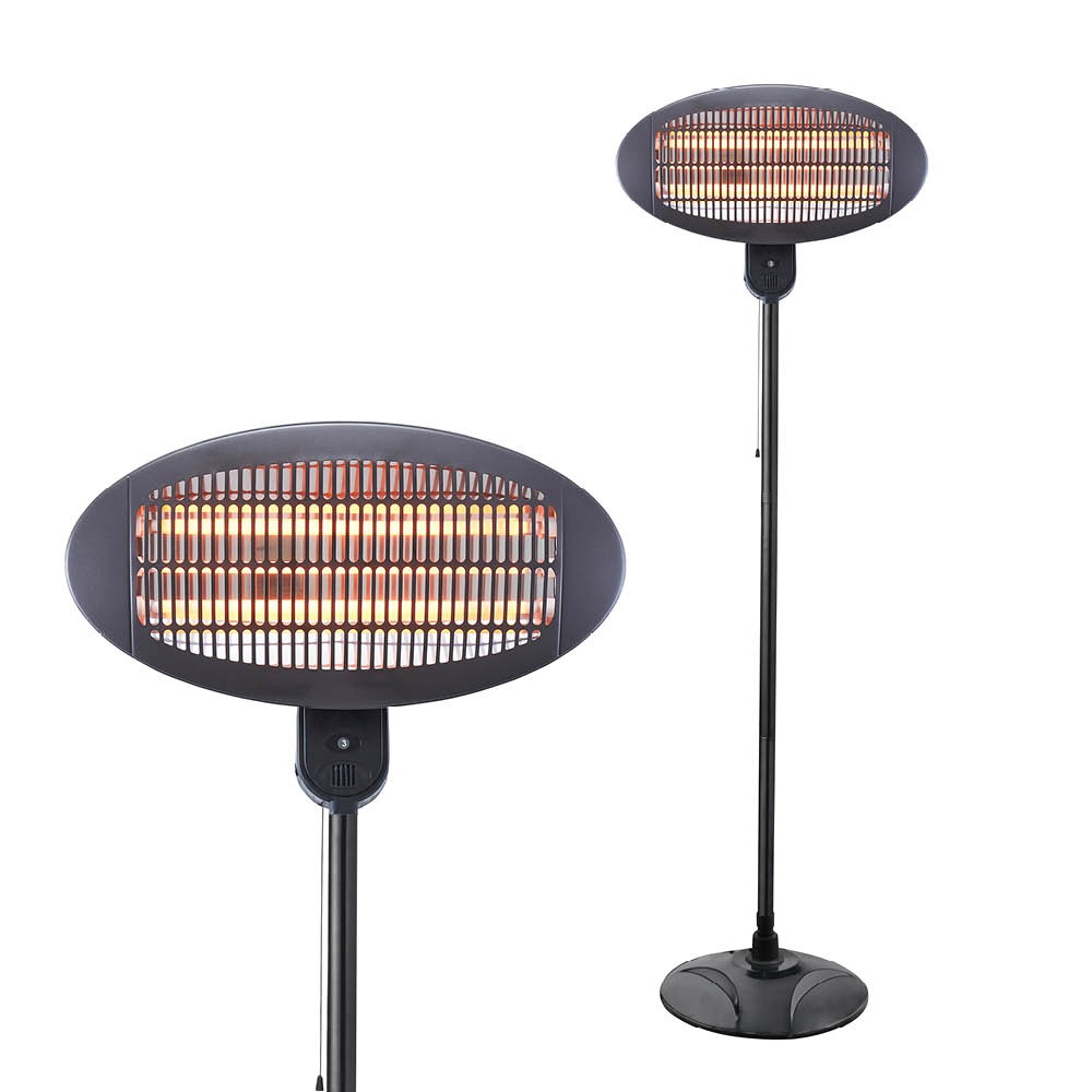 2000 Watt Floor Standing Carbon Element Patio Heater, Black