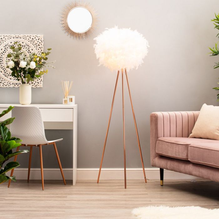 Plume Feather Tripod Floor Lamp Rose Gold Bhs