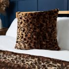 Animal Print Cushion, Brown, Styled on Bed