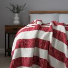 Christmas Herringbone Stripe Throw, Red and White on bed