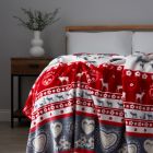 Christmas Winter Snow Throw, Red and Grey on bed