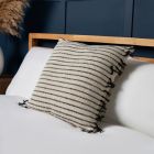 100% Cotton Stripe Cushion with Fringe, Black Styled on Bed