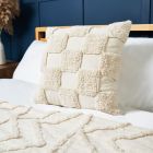 100% Cotton Tufted Checkerboard Cushion, Natural Styled on Bed