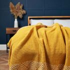 Diamond Chenille Throw, Ochre Styled on Bed