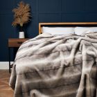 Faux Fur Throw with Stripe, Natural Styled on Bed