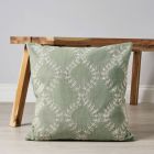 Floral Embroidered Cushion, Sage on floor