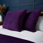 Large Microfleece Cushion, Plum Styled on Bed