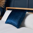 Luxury Crushed Velvet Cushion, Navy Styled on Bed