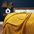 Luxury Ribbon Velvet Throw, Ochre Styled on Bed