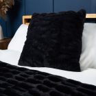 Ruched Faux Fur Cushion, Black Styled on Bed