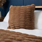 Ruched Faux Fur Cushion, Natural Styled on Bed