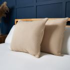 Snow Fleece Cushion, Champagne Styled on Bed