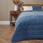 Square Stitch Quilted Bedspread, Blue