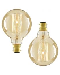 2 Pack of 40W BC B22 Vintage Filament Globe Bulb, Gold Tinted