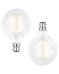 2 Pack of 6W LED BC B22 Vintage Filament Large Globe Bulb, Clear