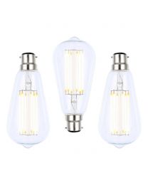 3 Pack of 6W LED BC B22 Vintage Filament Teardrop Bulb, Clear