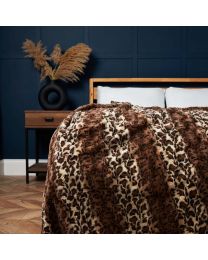 Animal Print Throw, Brown, Styled on Bed