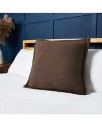 Boucle Cushion with Flange Edge, Mushroom Styled on Bed