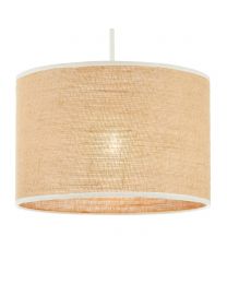Burlap Easyfit Shade, Natural and Ivory lit on white