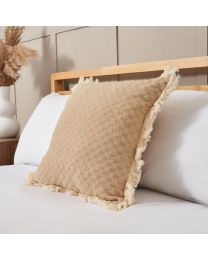 Small Checkerboard Cushion with Fringe, Natural