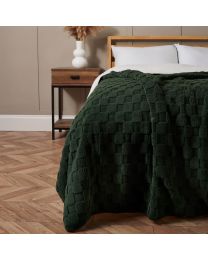 Checkerboard Throw with Sherpa, Green on end of bed