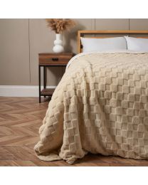 Checkerboard Throw with Sherpa, Natural on end of bed