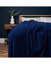 Chenille Throw, Navy Styled on Bed