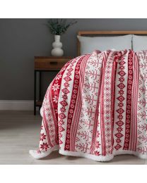 Christmas Fair Isle Throw with Sherpa Back, Red