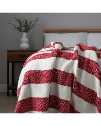 Christmas Herringbone Stripe Throw, Red and White on bed