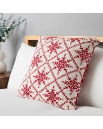 Christmas Traditional Snow Flake Reversible Cushion, Red on bed