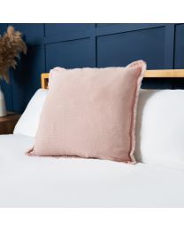 Cotton Cushion with Frayed Edge, Blush Styled on Bed