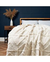 100% Cotton Tufted Throw, Natural Styled on Bed