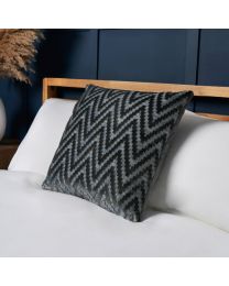 Cut Velvet Cushion, Pewter Styled on Bed