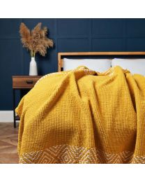 Diamond Chenille Throw, Ochre Styled on Bed