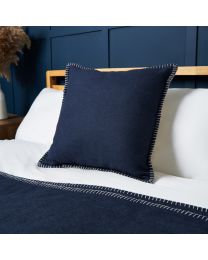 Felt Cushion with Blanket Stitch Detail, RAF Blue Styled on Bed