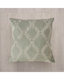 Floral Embroidered Cushion, Sage on floor