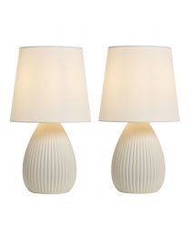 2 Pack of Freya Teardrop Ceramic Table Lamps, Cream