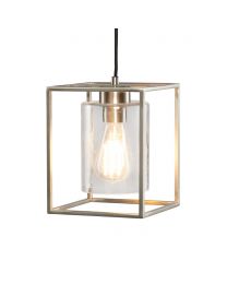 Hardy Cage Ceiling Pendant with Bubble Glass Shade, Satin Nickel