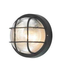 Hoy Polycarbonate Round Bulkhead Outdoor Wall Light, Black