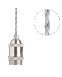 Industrial Style Grey Cable Ceiling Pendant, Satin Nickel