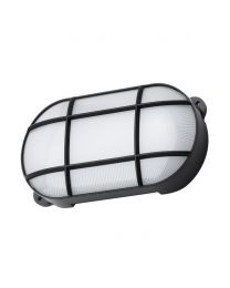 Jon 15 Watt LED Oval Grid Outdoor Bulkhead Light, Black