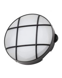 Jon 15 Watt LED Round Grid Outdoor Bulkhead Light, Black