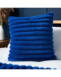 Jumbo Cord Cushion with Plain Velvet Backing, Cobalt Blue Styled on Bed