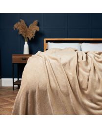 Jumbo Snugglie Fleece Throw, Latte Styled on Bed