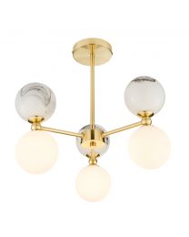 Lacey Marble Semi Flush Ceiling Light, Brass