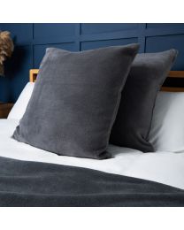 Large Microfleece Cushion, Charcoal Styled on Bed