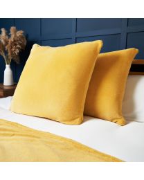 Large Microfleece Cushion, Ochre Styled on Bed