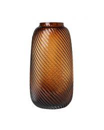 Tall Lenticular Spiral Cognac Glass Vase, Amber