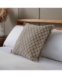 Loft Diamond Cushion, Taupe on bed