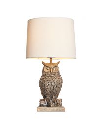 Lucille Owl Table Lamp with White Shade, Bronze